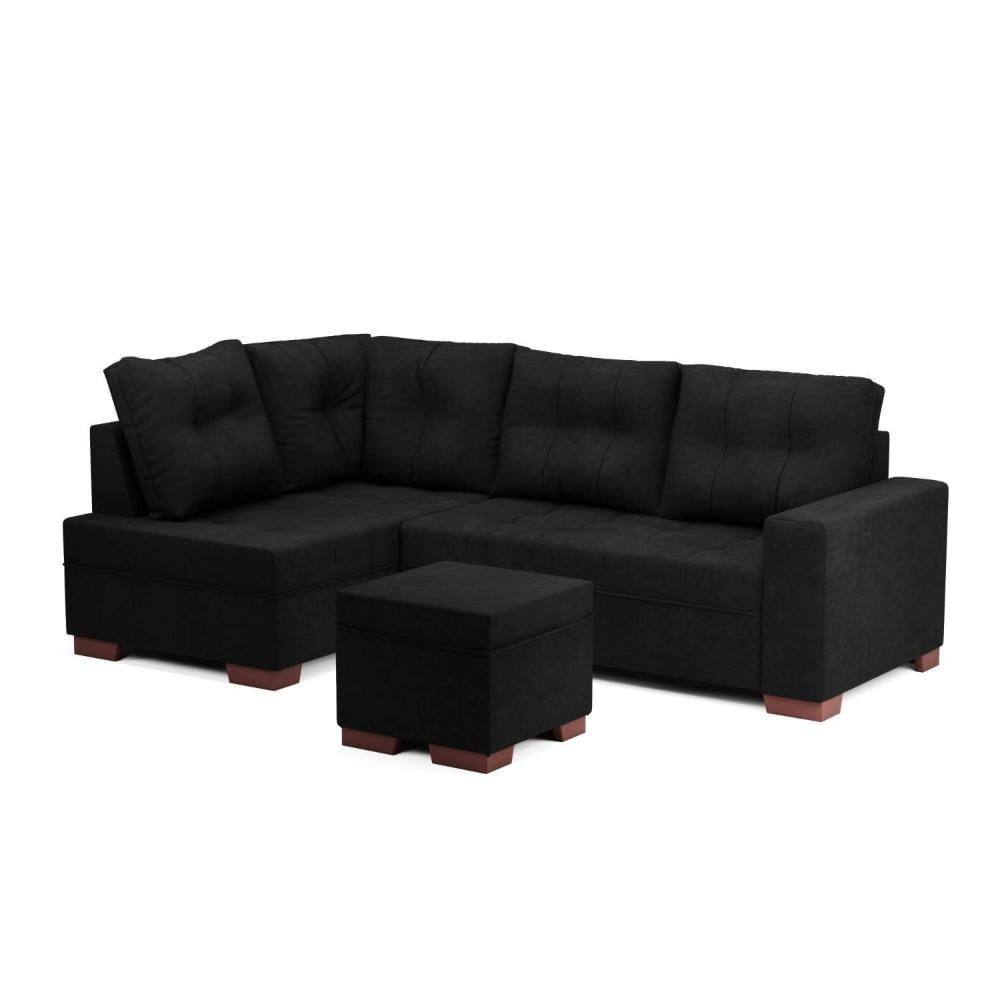 Miniatura Sofá de Canto com Puff 6 Lugares 238cm Gávea Montreal Preto