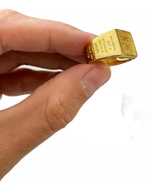 Miniatura Anel Salmo 91 Banhado A Ouro 18K Masculino Oração Bíblia
