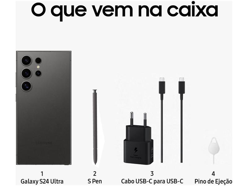 Miniatura Smartphone Samsung Galaxy S24 Ultra 6,8" Galaxy AI 256GB Titânio Preto 5G 12GB RAM Câm. Quádrupla 200MP + Selfie 12MP Bateria 5000mAh Dual Chip