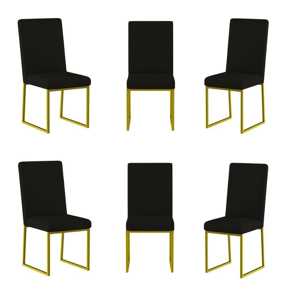 Miniatura Kit 6 Cadeiras De Jantar Com Base De Ferro Dourado Balaqui Preto