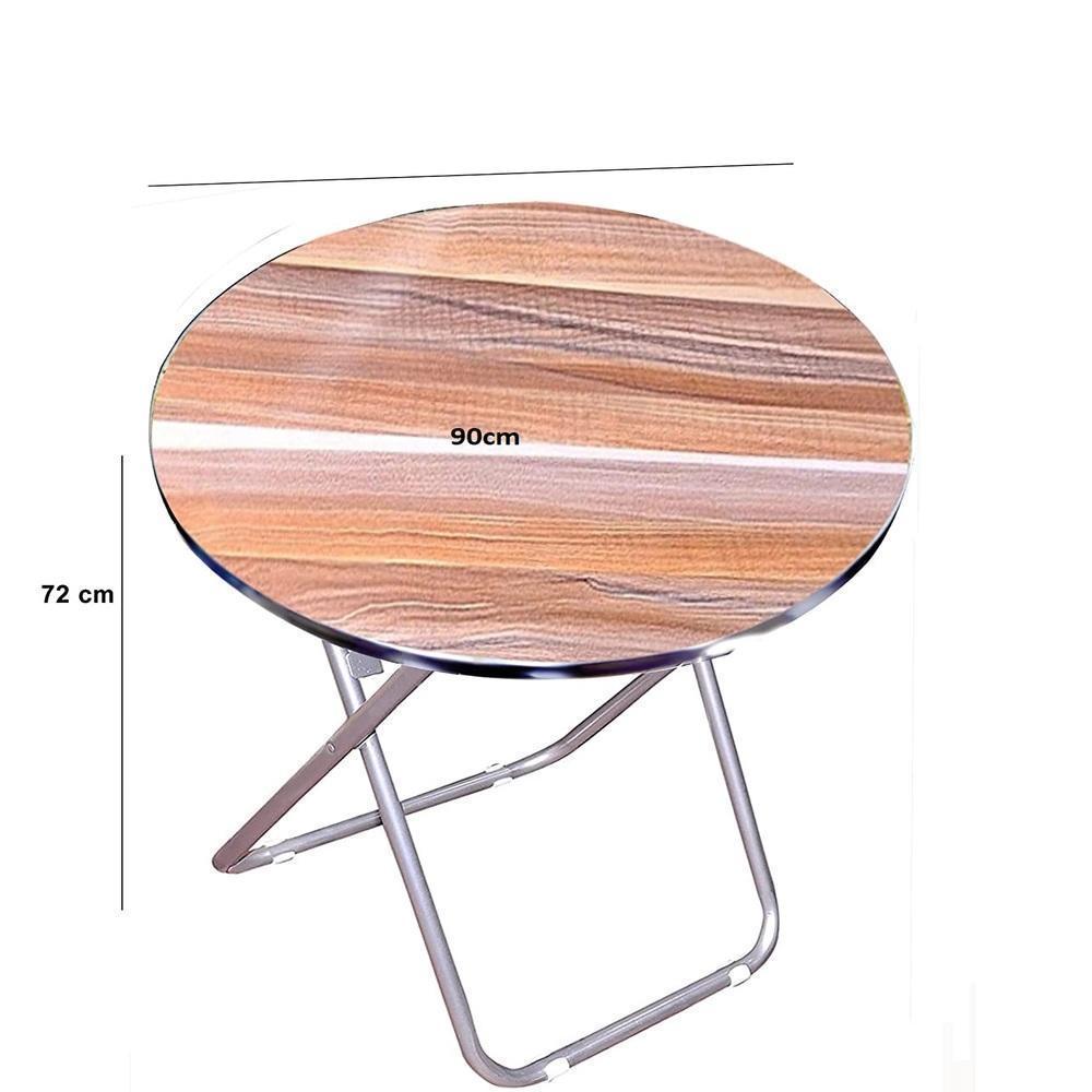 Miniatura Mesa Dobravel Redonda Aluminio E Madeira Para Portatil 90Cm