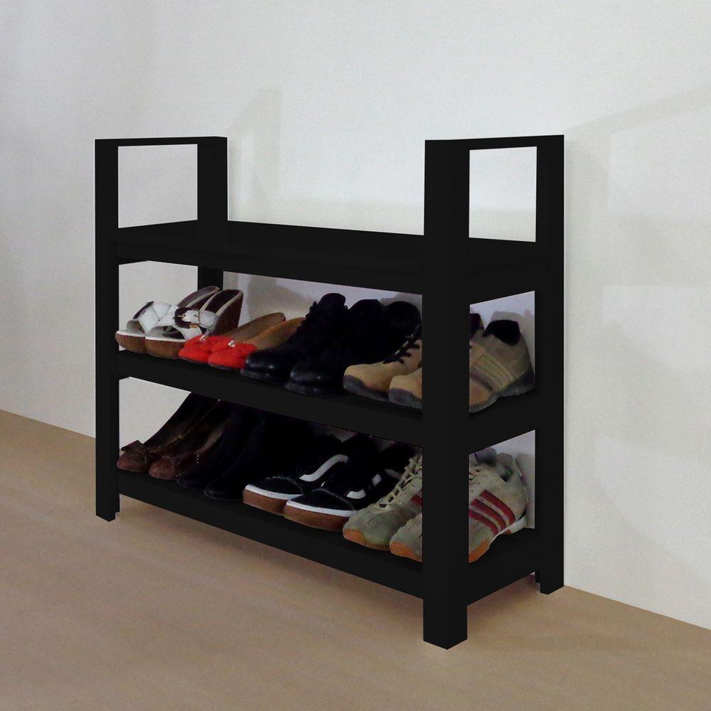 Miniatura Sapateira Banco Com Braço De Piso Para Closets E Quartos 8 Pares Sapatos Preto Laca