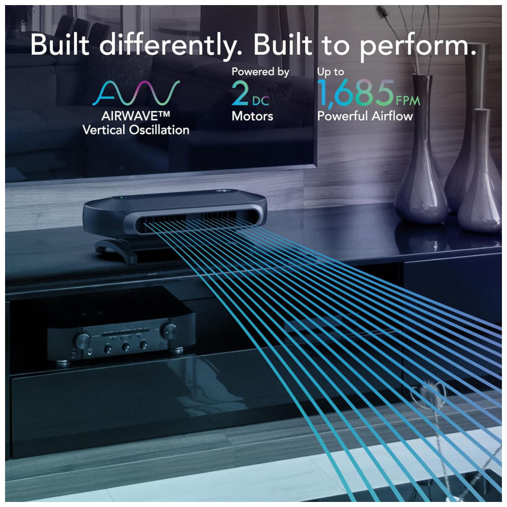 Ventilador de Torre Horizontal, Estilo Moderno com Inclinação Ajustável, 5 Velocidades, Silencioso, Controle Remoto e Digital, 110V, Vornado, Preto 110v