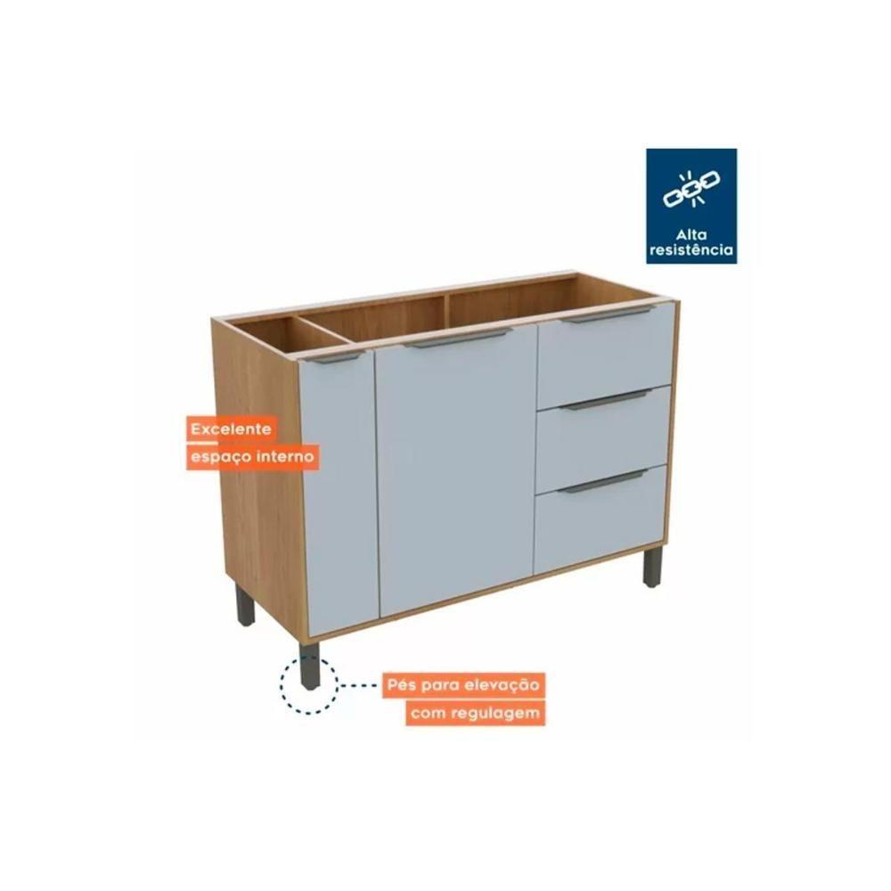 Miniatura Gabinete De Cozinha Modulado Balcão Itália P-pia 2 Portas E 3 Gavetas120cm Cinamomo - Valdemóveis