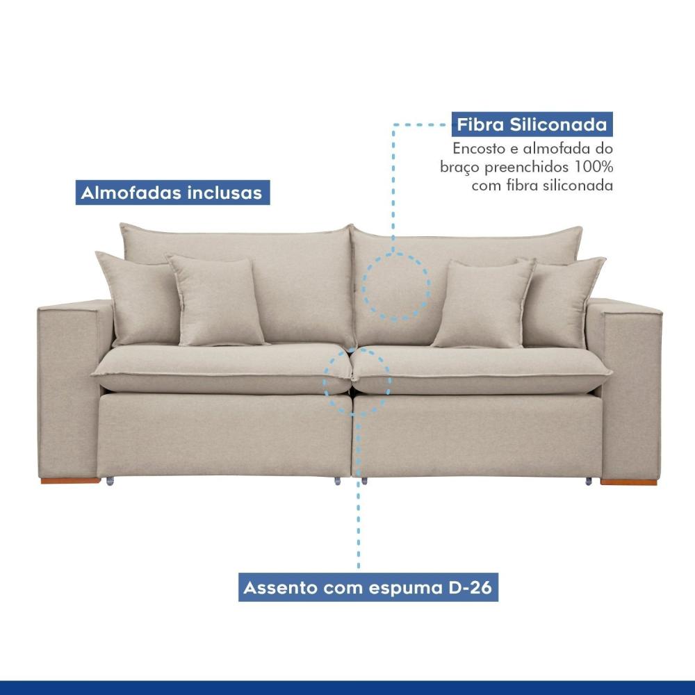 Sofá Retrátil 240cm Barcelona Veludo/Bege Claro