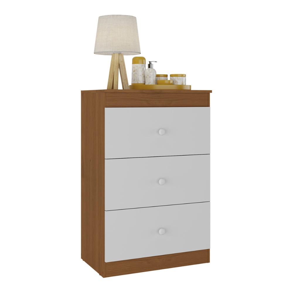 Miniatura Cômoda Infantil com 3 Gavetas Doce de Leite Multimóveis MP2676 Madeirado/Branco