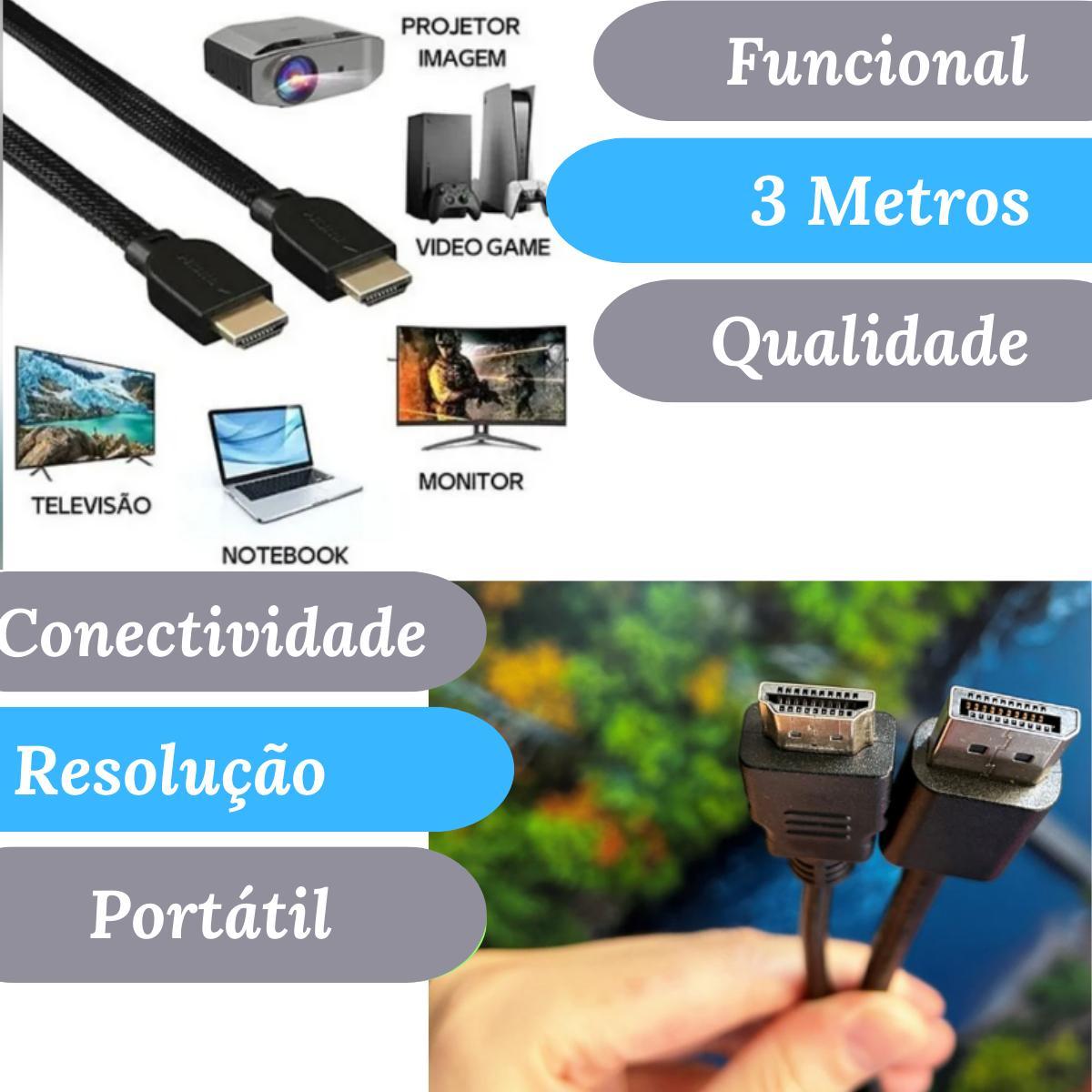Miniatura Cabo Hdmi 2.0 4K Blindado 3M Ponta Gold - Entrega Rápida
