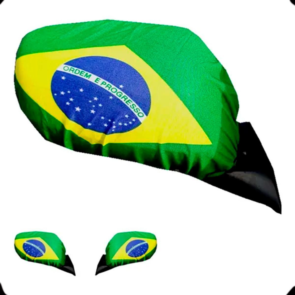 Miniatura Par Capa Retrovisor Bandeira Brasil Pano Patria Copa Torcida
