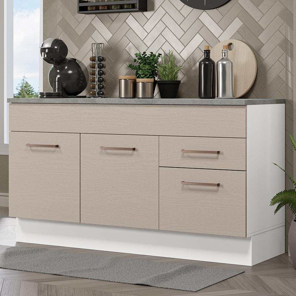 Miniatura Balcão Gabinete de Pia Cozinha 150 cm 2 Gavetas 2 Portas (Com Tampo) Branco/Crema Agata Madesa Branco/Crema