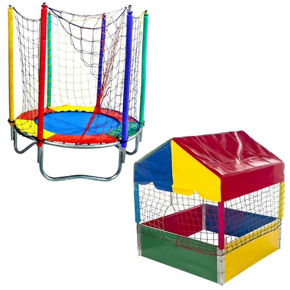 Miniatura Kit Infantil Cama Elástica Pula Pula 1,40m Pequena + Piscina De Bolinhas 1,00m Playground