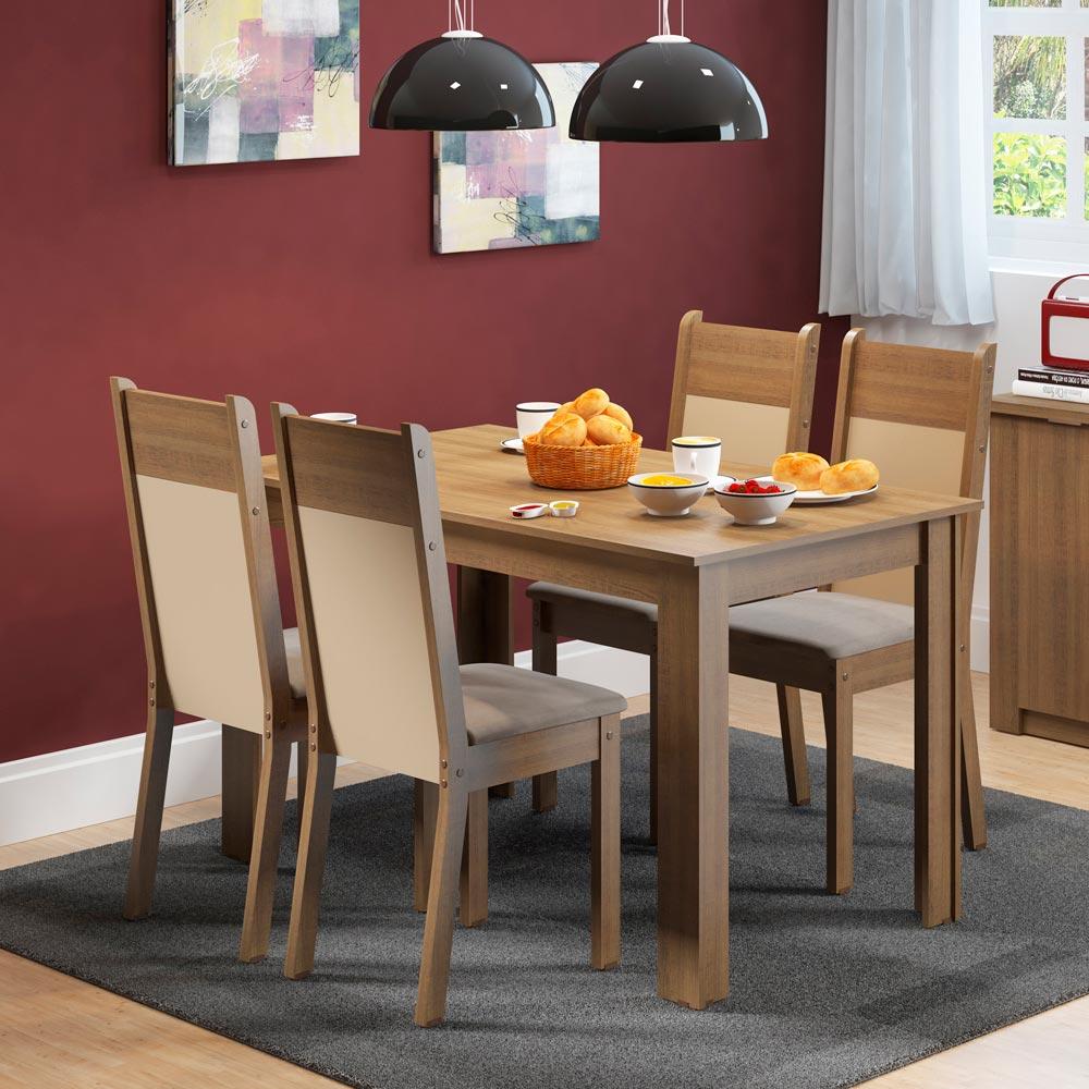 Miniatura Conjunto Sala de Jantar Havana Madesa Mesa Tampo de Madeira com 4 Cadeiras Rustic/Crema/Pérola