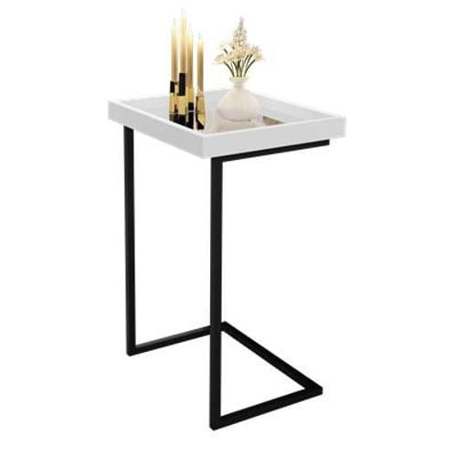Miniatura Mesa Apoio Lateral Sofá Espelho Pé De Ferro Jb - Cor Branco