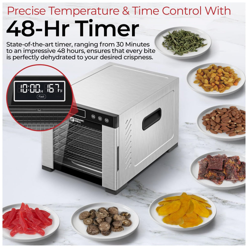 Miniatura Desidratador de Alimentos Magic Mill MFD-7700 - 7 Bandejas, Potência de 1000W, Controle de Temperatura, Ideal para Secagem de Frutas, Carnes e Ervas 110v
