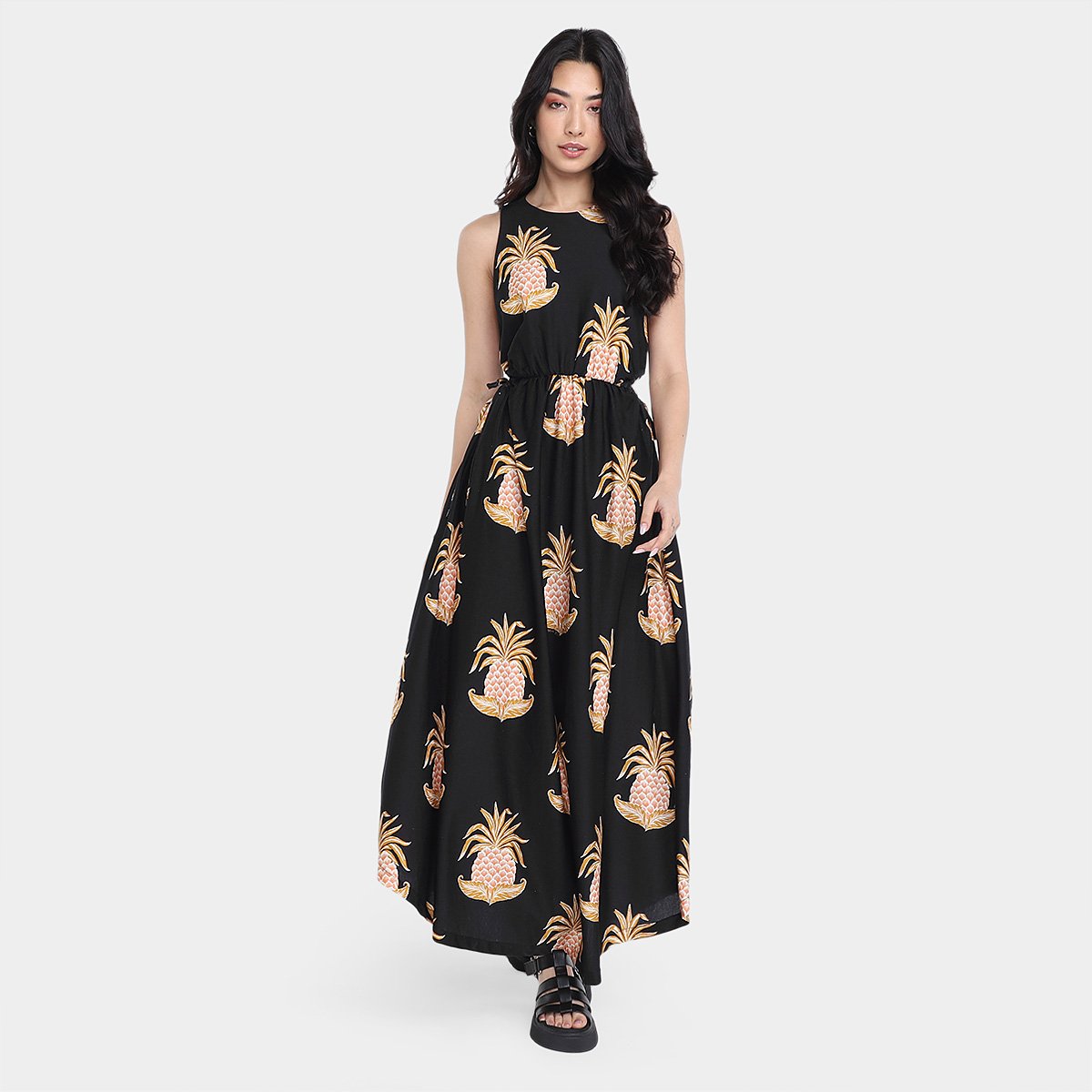 Miniatura Vestido Farm Midi Amalfi Abacaxi Feminino Preto - G