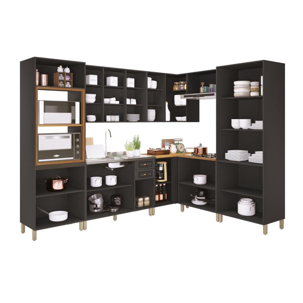 Miniatura Cozinha Modulada Completa 8 Peças 20 Portas 2 Gavetas Paris Chumbo