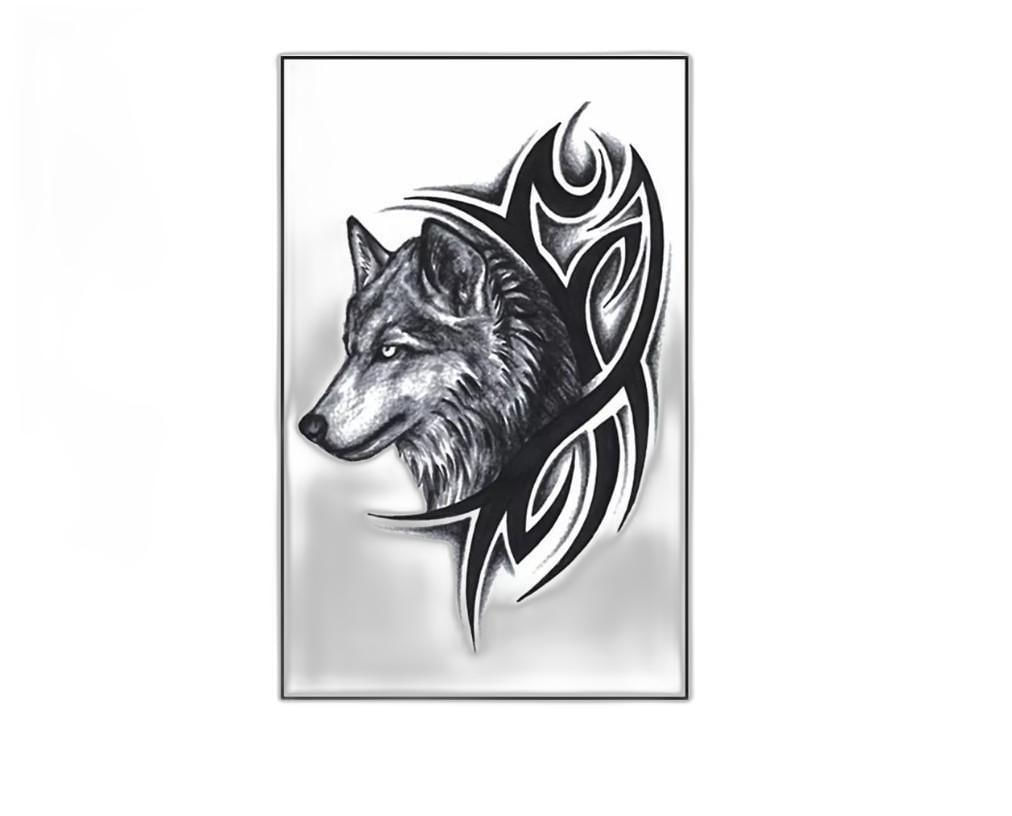 Miniatura Tatuagem Temporária Dark Delicada Com 20 Cm Lobo Tribal