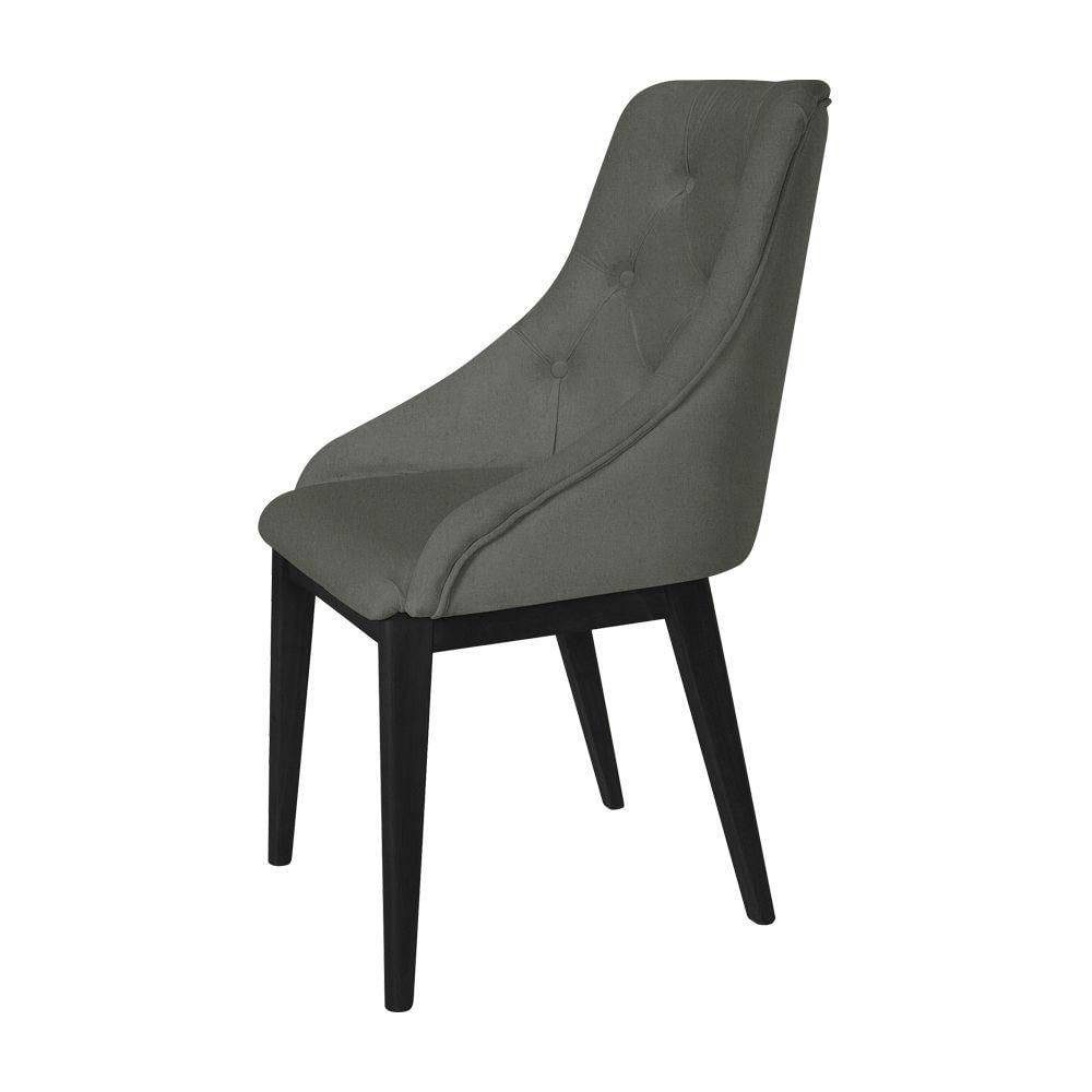 Miniatura Kit 4 Cadeiras De Jantar Elisa Nobre Estofada Capitonê Linho Chumbo Base Madeira Maciça Preto