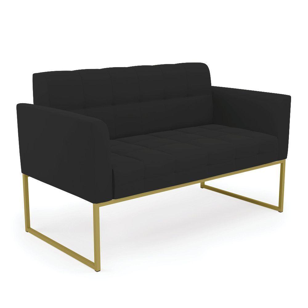 Miniatura Kit 1 Sofá Namoradeira E 2 Poltronas Elisa Veludo Preto Base Metálica Industrial Dourado - D'rossi