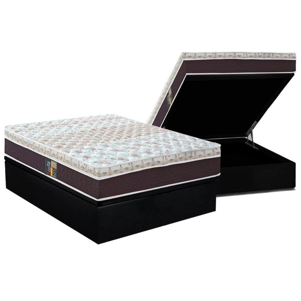 Miniatura Cama Box Baú Casal: Colchão Molas Ensacadas Castor Pocket Class Híbrido + Base Black(138X188)