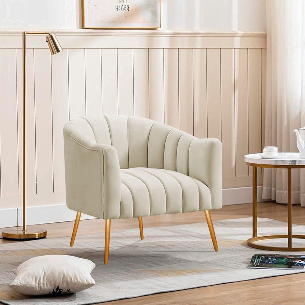 Poltrona Decorativa Sala De Estar Recepção Senna Bouclé - Amarena Móveis Cor Bege