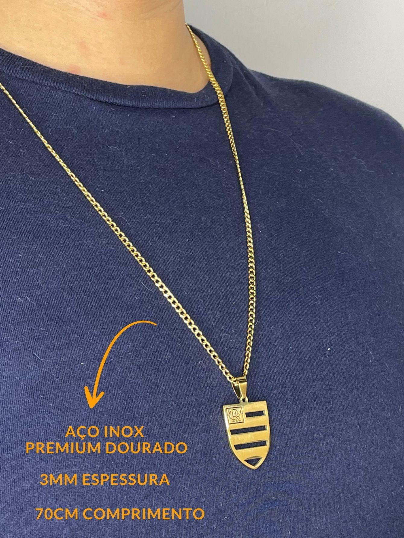 Miniatura Cordão Grumet 70Cm Pingente Escudo Vazado Time Flamengo