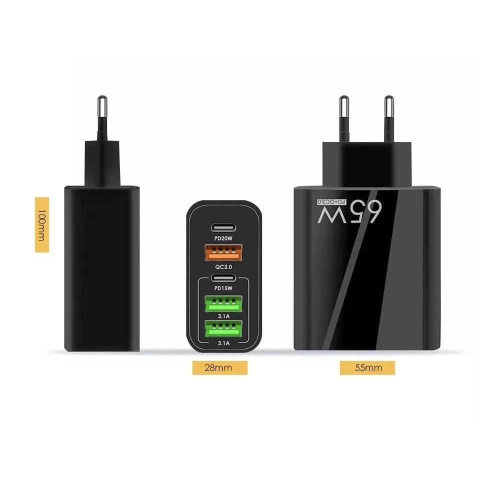 Miniatura Carregador Turbo Pd 65W 5 Em 1 Fast Charge 3X Usb-A 2X Usb-C