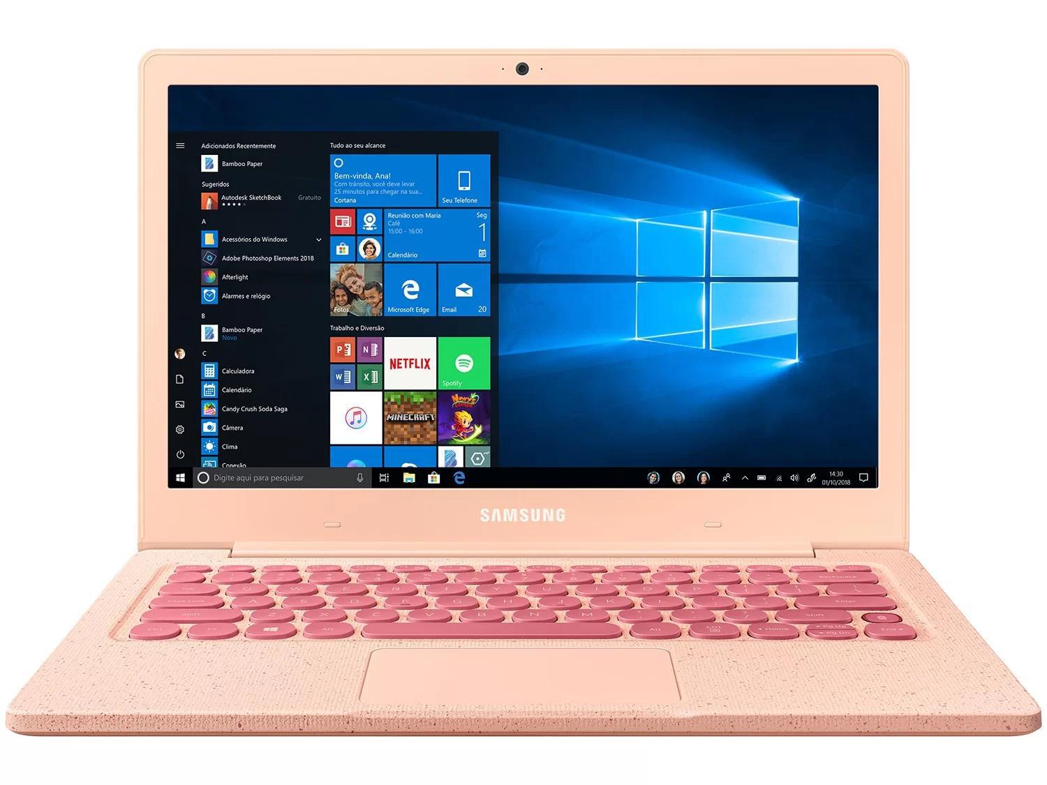 Miniatura Notebook Samsung Flash F30 Intel Celeron 4Gb 64Gb Ssd Coral