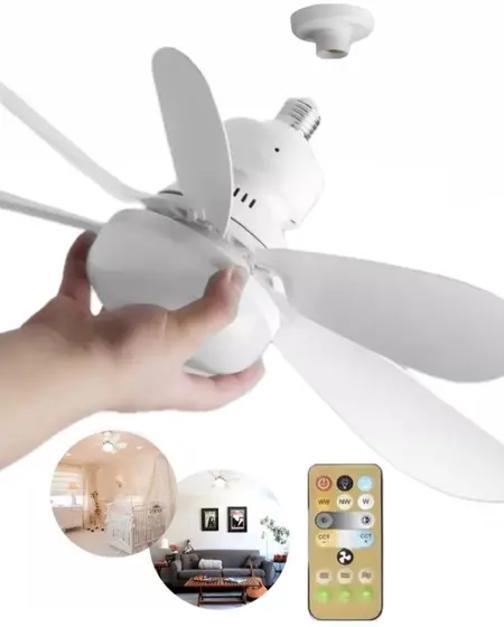 Super Ventilador Teto Bocal E27 Luminária Led Mais Controle