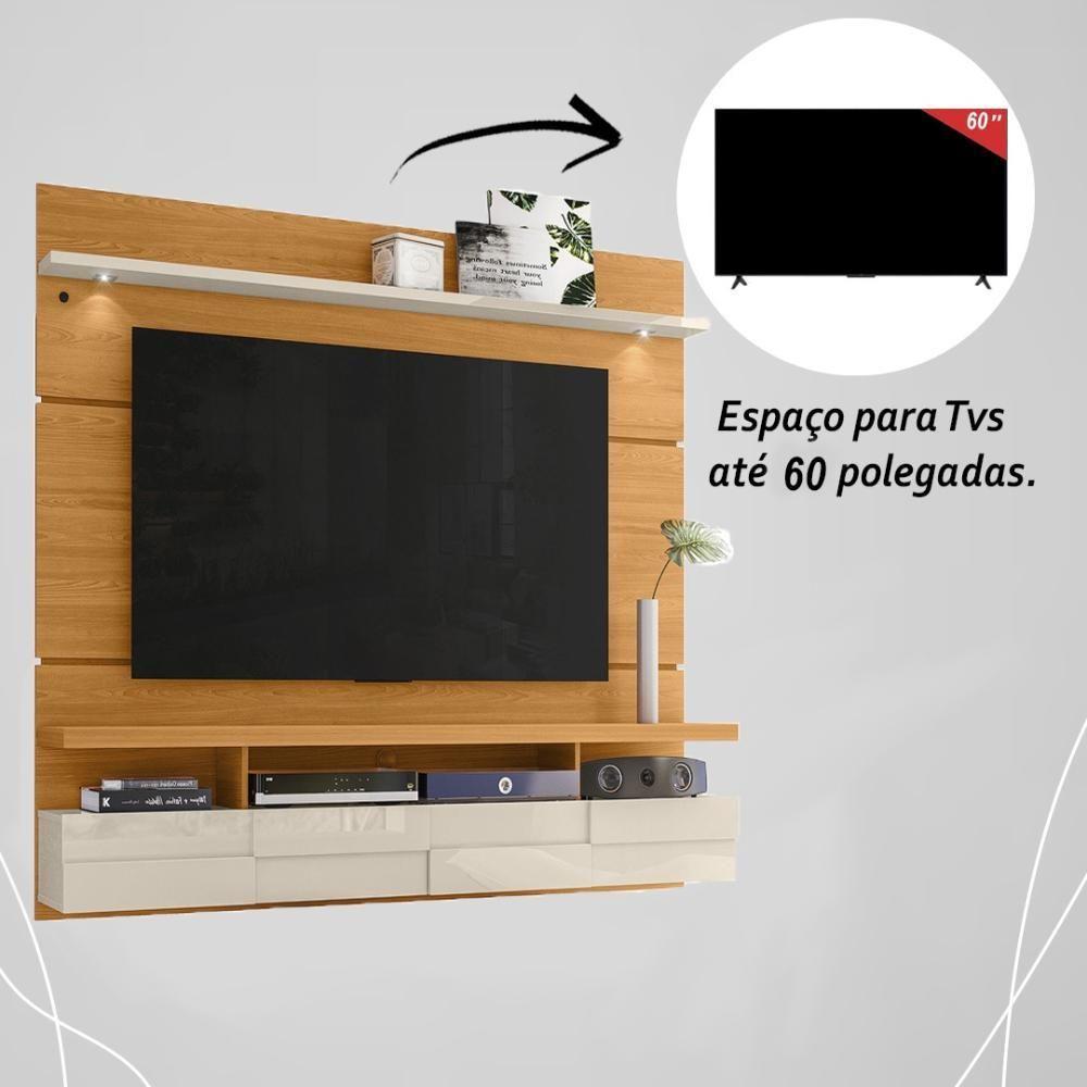 Miniatura Painel Bancada Suspensa Com Led Tvs Até 60 Polegadas Lana 1.8 - Cinamomo Off White