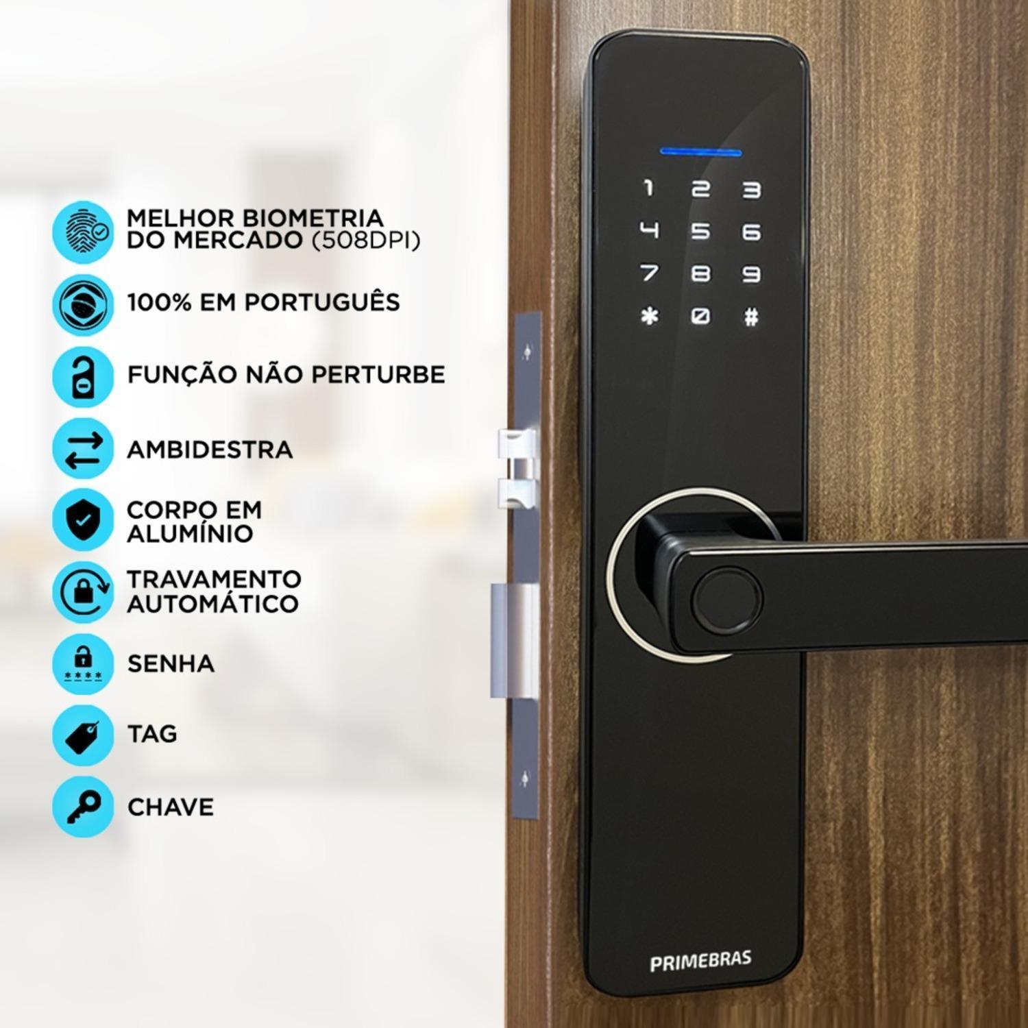 Miniatura Fechadura Digital Eletronica Biometria Senha Trava Primebras