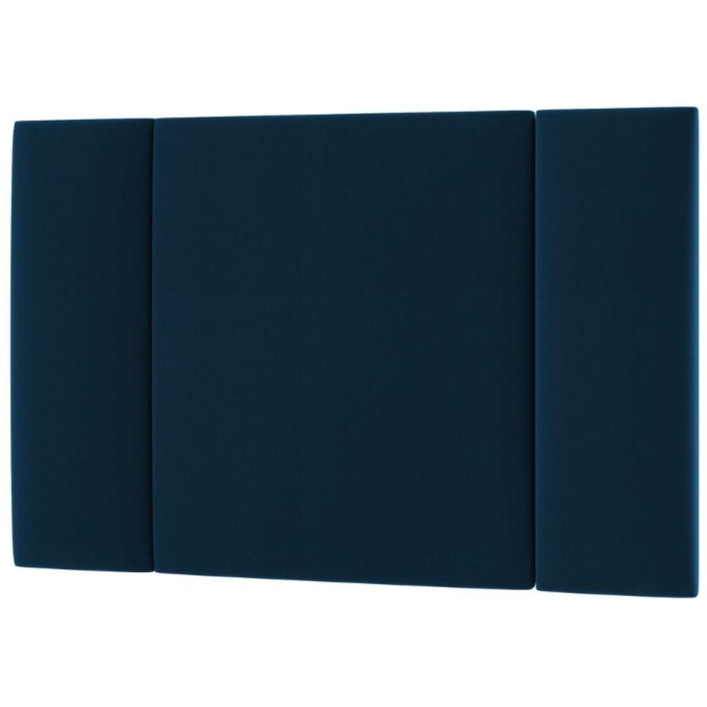 Miniatura Cabeceira Estofada Iluminação Led Glow Cama Solteiro 90 Cm veludo Azul Marinho