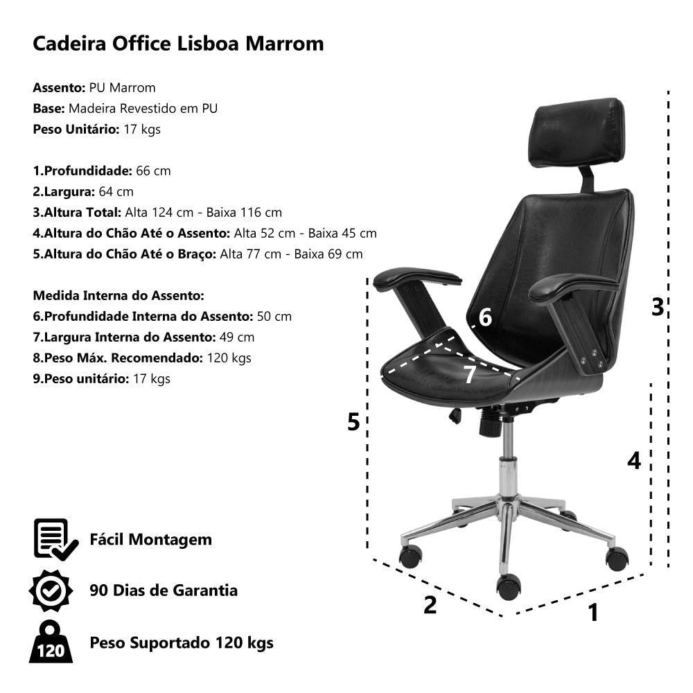 Miniatura Cadeira De Escritório Office Lisboa Pu Marrom Base Giratória Cromada