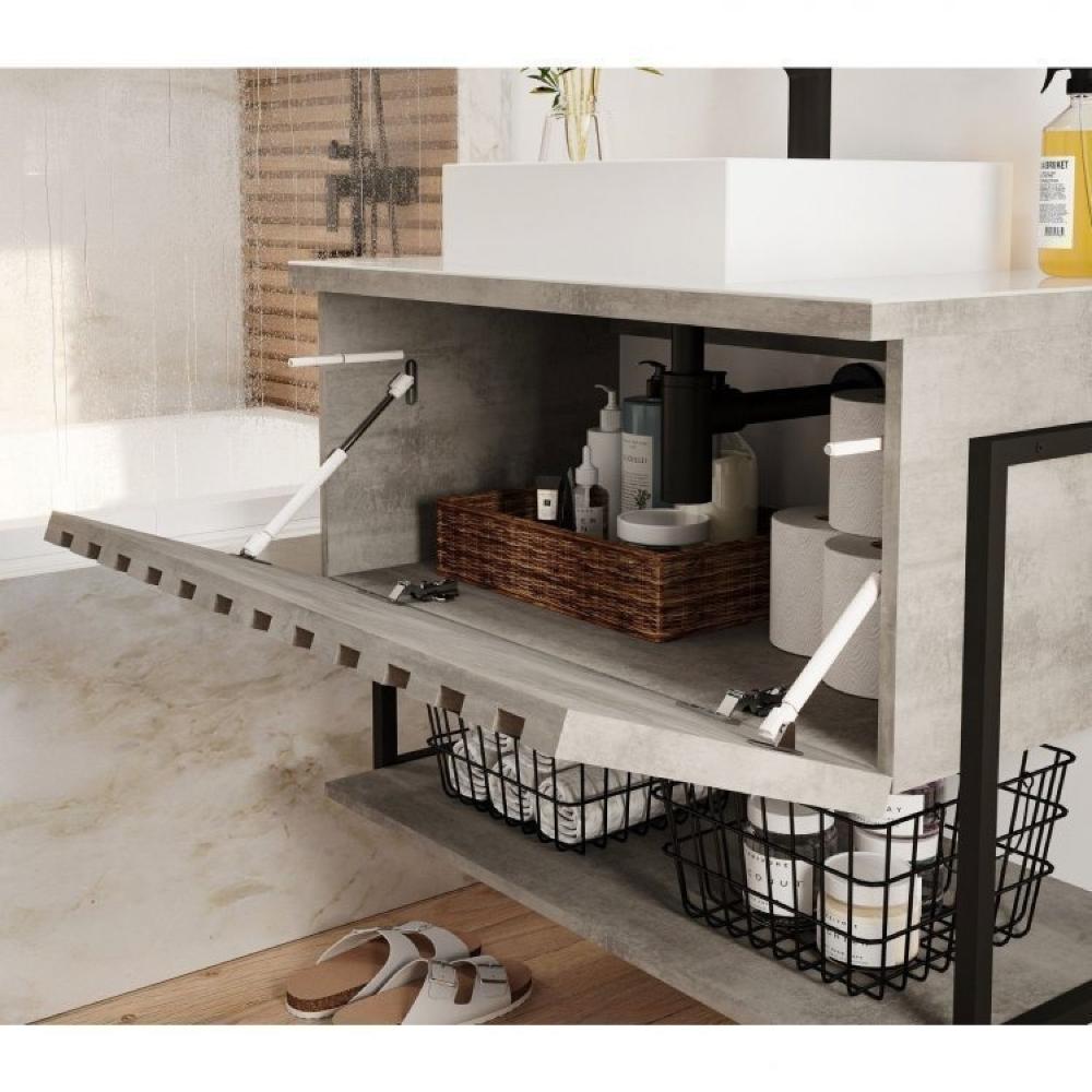 Miniatura Conjunto para Banheiro Gabinete 65cm 1 Porta Helsing com Espelheira Bogotá Espresso Móveis Cimento