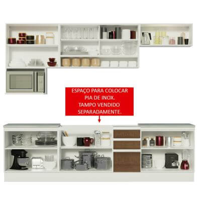 Cozinha Completa Madesa Genova com Armário e Balcão (Sem Tampo e Pia) Branco/Rustic Cor:Branco/Rustic