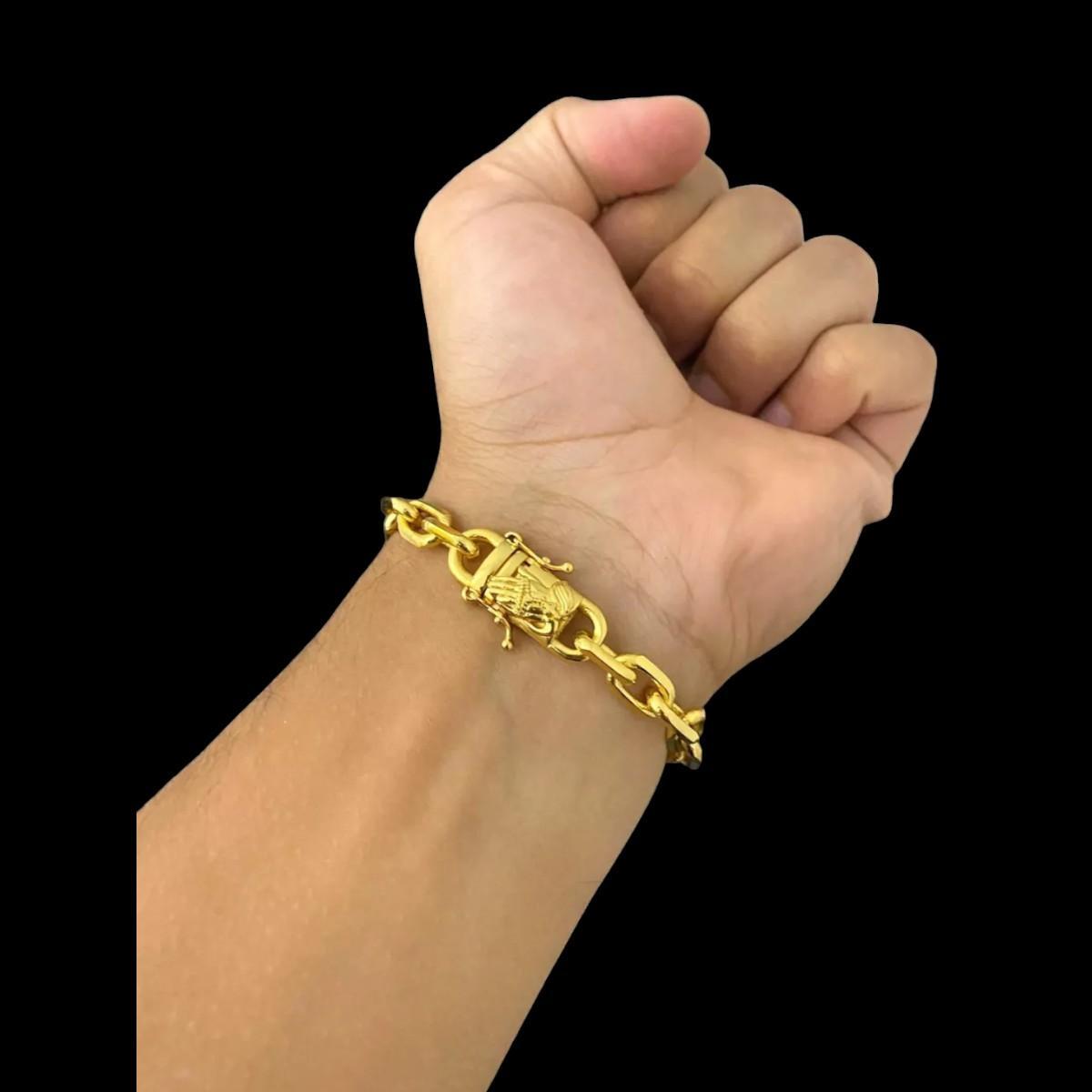 Miniatura Pulseira Cadeado 8Mm Fecho Mão Rezando - Banhada A Ouro 18K
