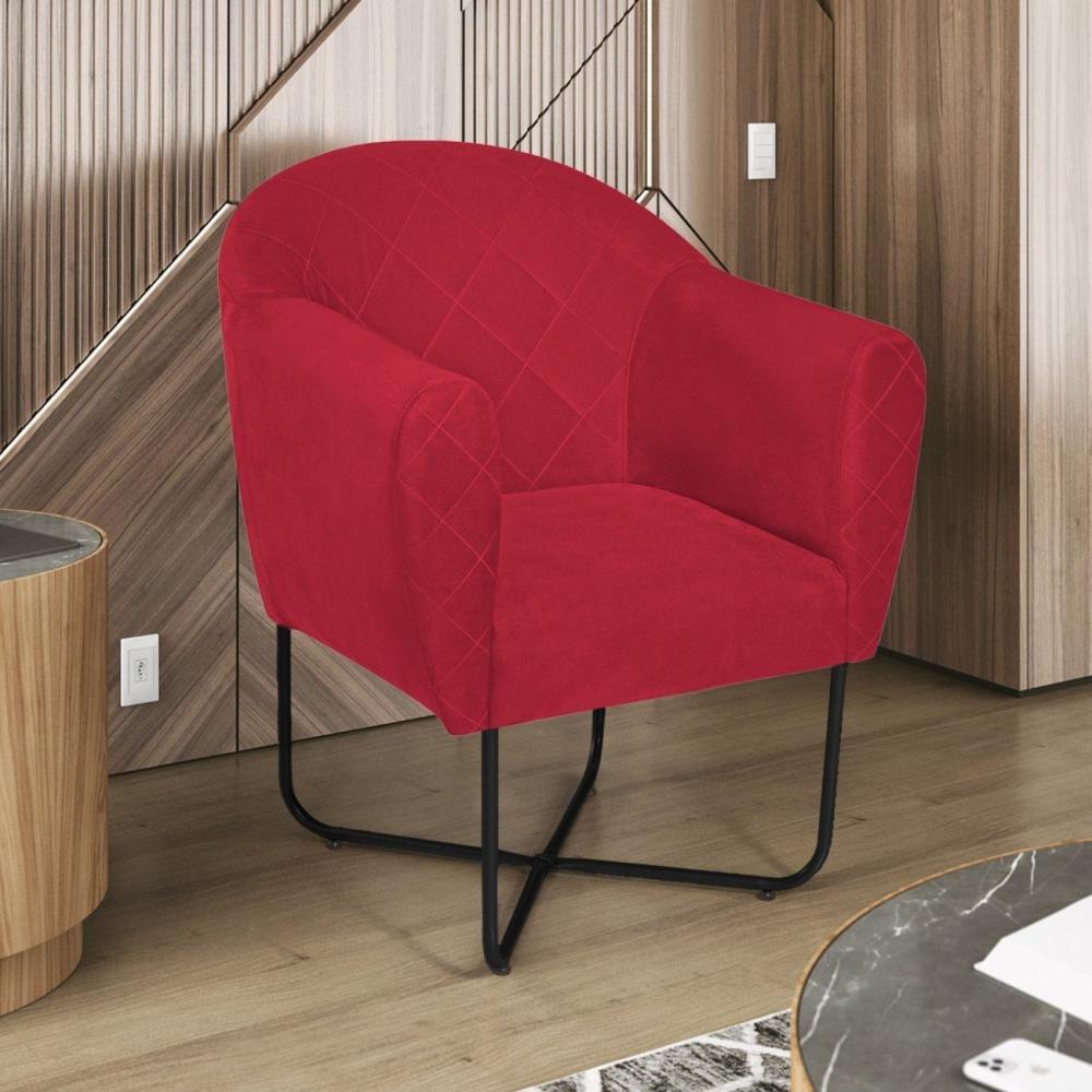 Miniatura Poltrona Herrera Base X Preta Suede Vermelho