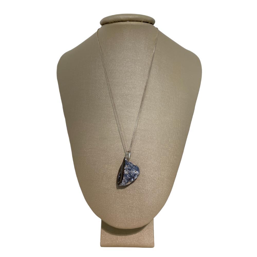 Miniatura Colar 60Cm Prata 925 Geodo De Ágata Bruto Natural P. Vecchio