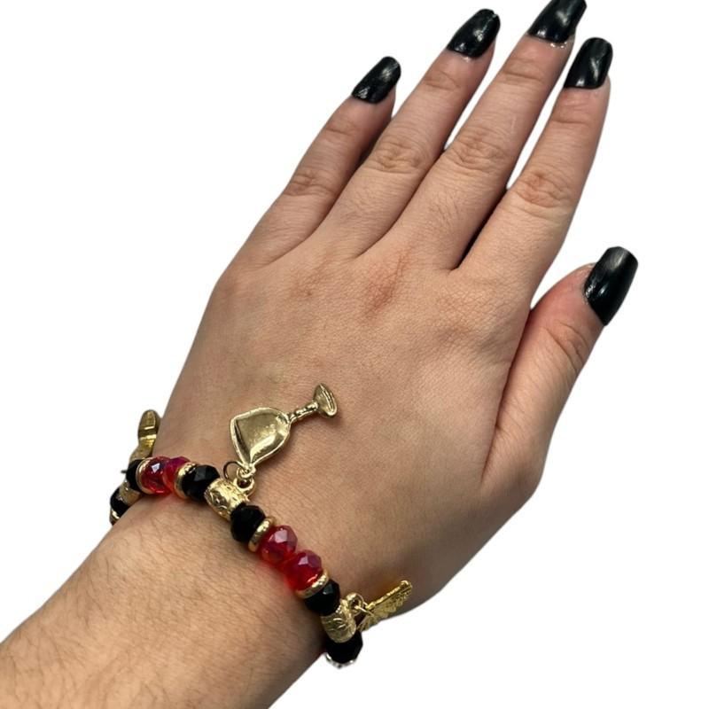 Miniatura Pulseira Maria Padilha Preto Vermelho Luxo Cristal Silicone