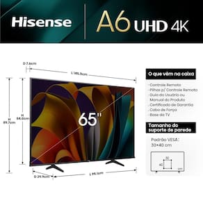 Miniatura Smart TV 65” Hisense 65A6N DLED 4K UHD HDR10+ Dolby Vision Controle por Voz Alexa AirPlay