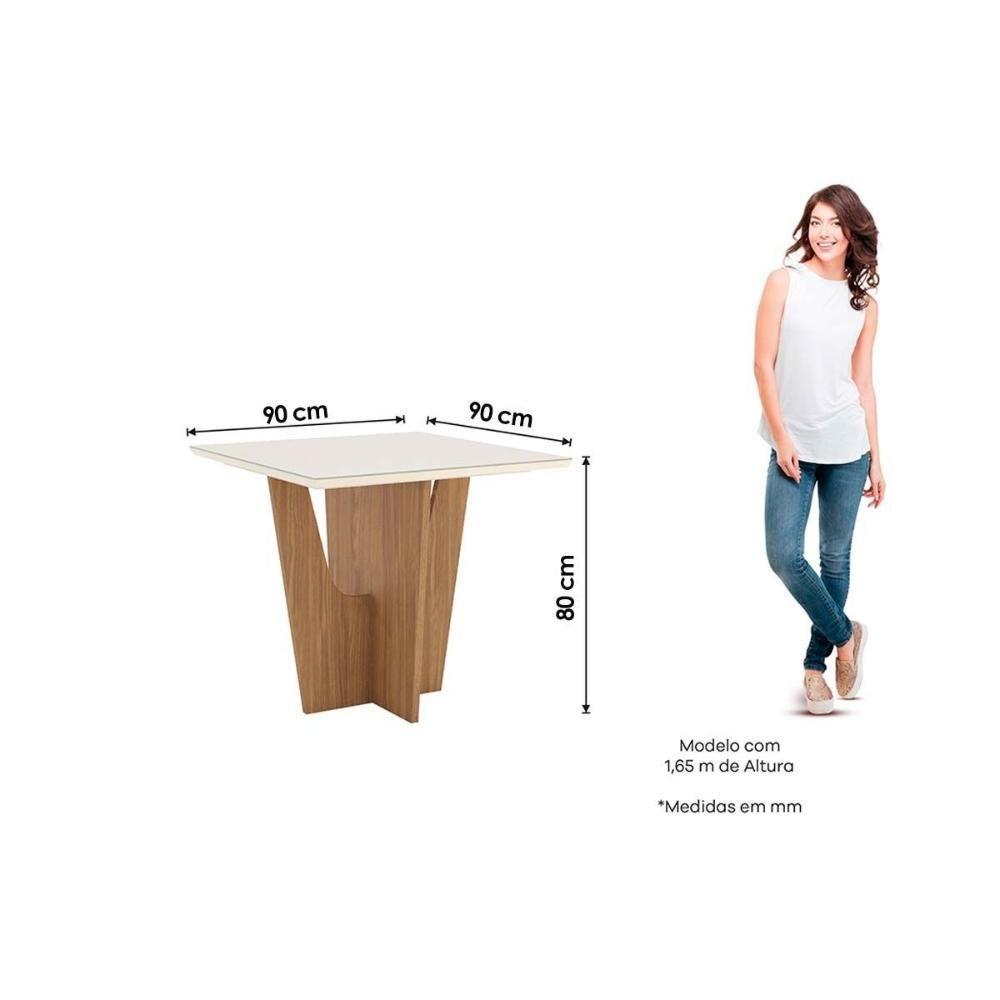 Conjunto Mesa De Cozinha Vértice Com Tampo Reto Madeirado Com Vidro 90x90cm E 4 Cadeiras Vita Nature Linho Henn