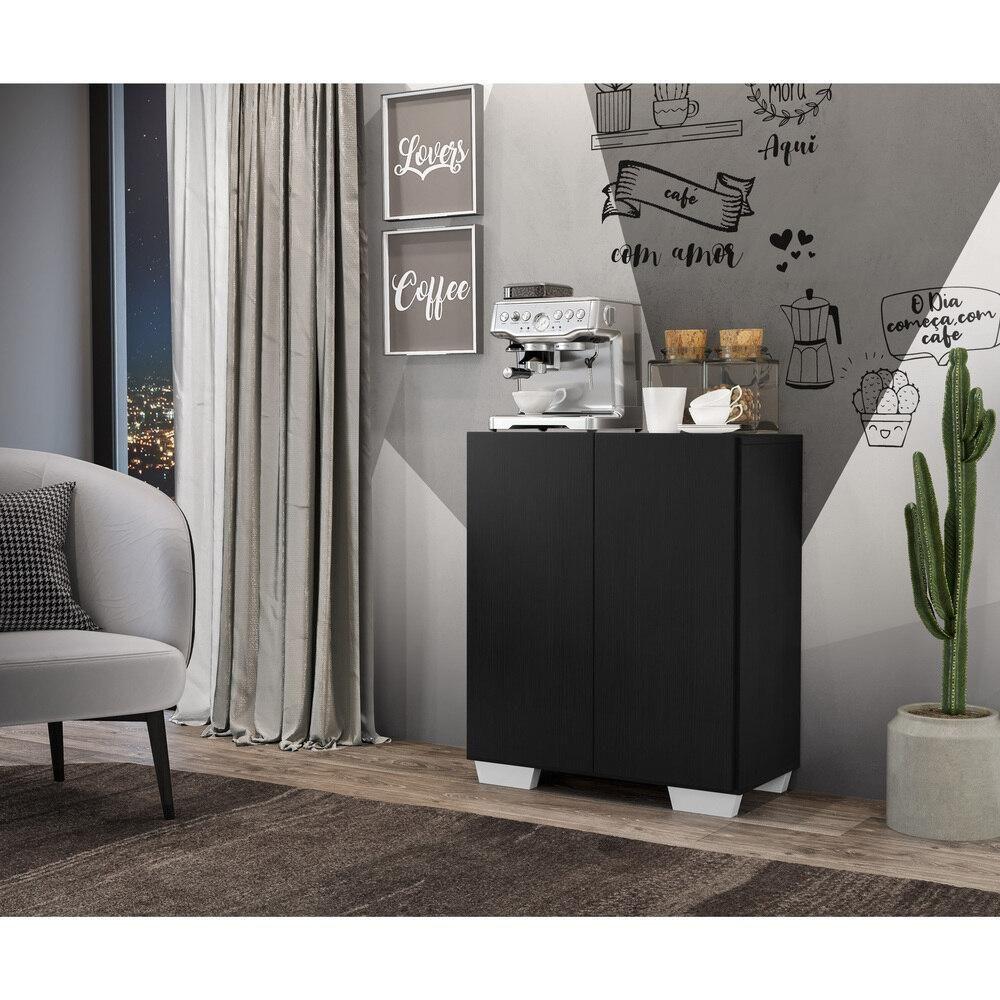 Miniatura Aparador Buffet 2 Portas Com Pés Quadrados Veneza Multimóveis V3610 Preto/Branco Preto/Branco