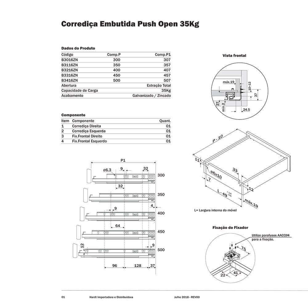 Miniatura Corrediça Invisível Hardt 500Mm Toque