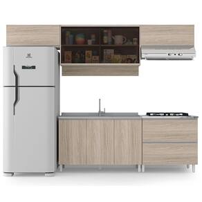 Miniatura Cozinha Completa Bartira Amazonita com 8 Portas, 1 Gaveta e 4 Prateleiras - 280cm de largura - Carvalho/Thassos Carvalho/Thassos