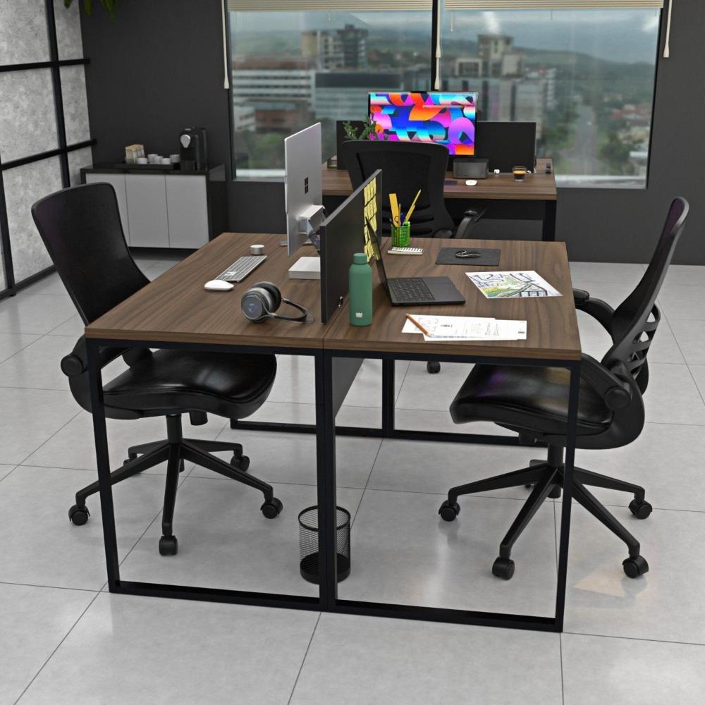Miniatura Escrivaninha para Escritório 2 Lugares Industrial Nogal / Preto