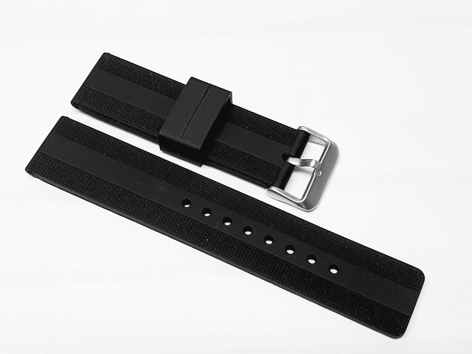 Miniatura Pulseira Reta Para Relógio De Pulso Em Borracha 22Mm Preto