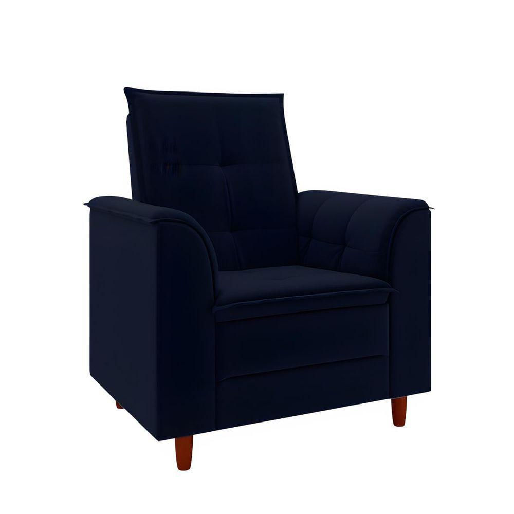 Miniatura Poltrona Decorativa Estofada Confortável Sala Isis Suede Azul Marinho