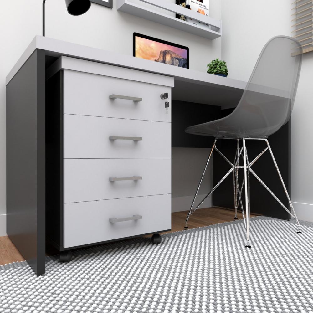 Miniatura Gaveteiro Volante com 4 Gavetas para Escritório ou Home Office Preto/Cinza Cristal