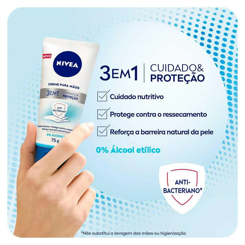 Miniatura Creme para as Mãos Nivea 3 Em 1 Ação Antibacteriano 75g