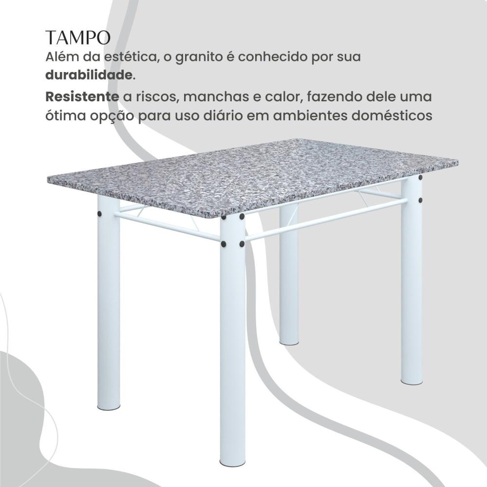 Miniatura Conjunto Sala de Jantar Bahia Mesa Tubo 140x75cm Tampo Pedra Granito com 6 Cadeiras Paraopeba/Branco