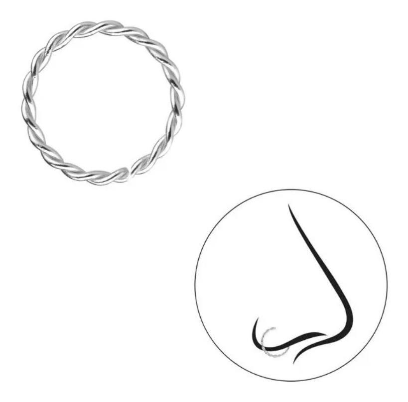 Miniatura Piercing Nariz Prata 925 8Mm Argola Argolinha Trançada